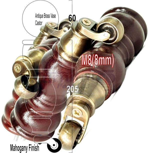 4x SOLID WOOD FURNITURE SOFA LEGS M8 REPLACEMENT FEET WITH CASTORS 215mm HIGH - Image 22