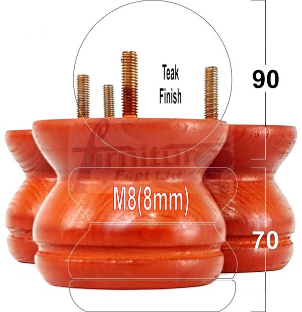 4x SOLID WOODEN FURNITURE LEGS M8(8mm) CHAIR REPLACEMENT BUN FEET 70mm HIGH - Image 33