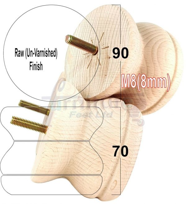 4x SOLID WOODEN FURNITURE LEGS M8(8mm) CHAIR REPLACEMENT BUN FEET 70mm HIGH - Image 32