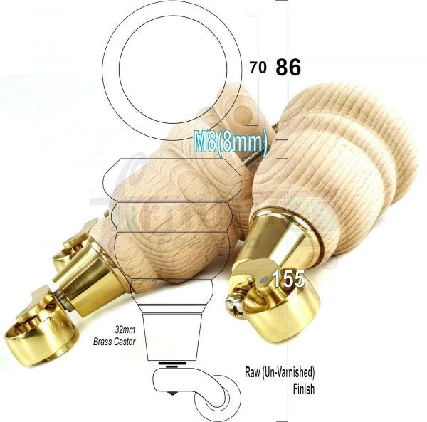 4x TURNED WOODEN CASTOR LEGS 165mm High CHAIR REPLACEMENT FURNITURE FEET M8(8mm) - Image 13