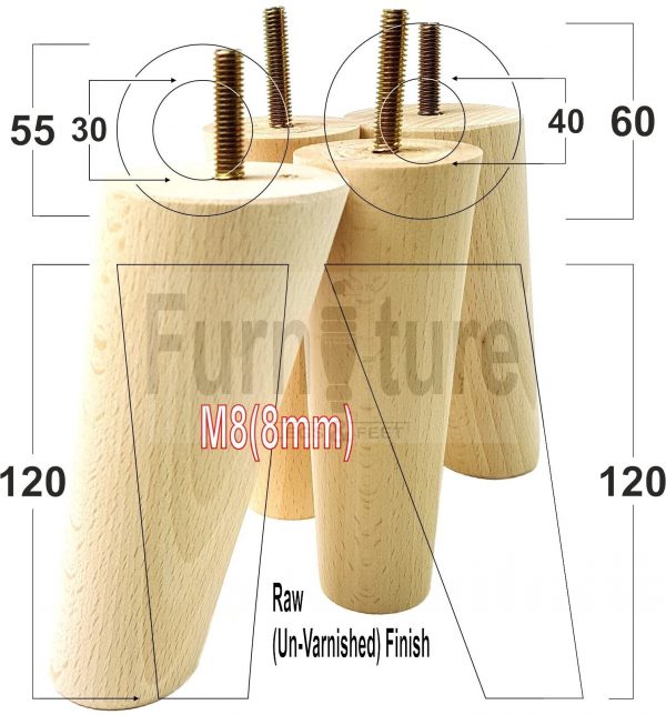 4x Turned Wood Furniture Settee Leg M8 Replacement Feet Chairs Stools Sofa 120mm - Image 28