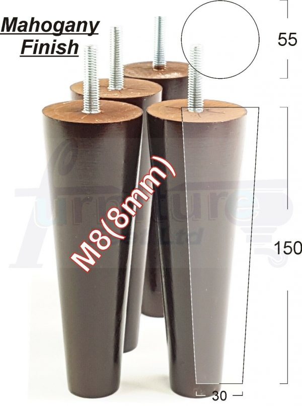4x WOOD REPLACEMENT FURNITURE CHAIR LEG M8(8mm) TAPERED SETTEE FEET 150mm HIGH - Image 24