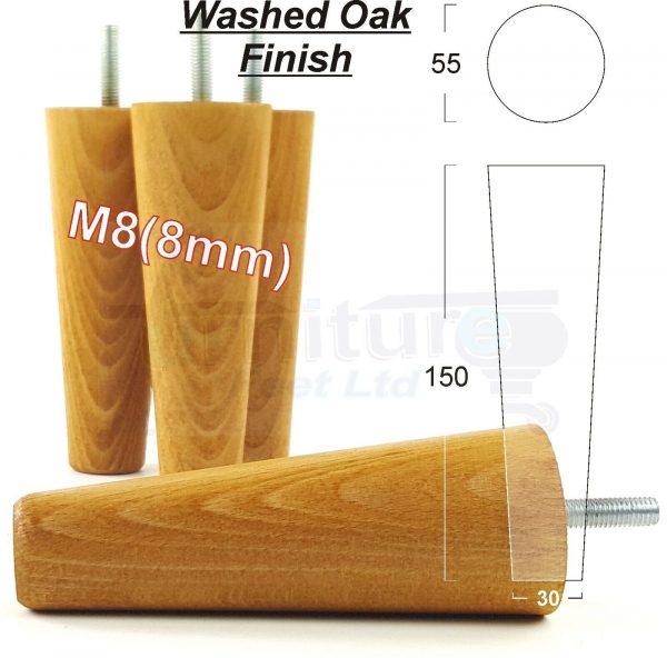 4x WOOD REPLACEMENT FURNITURE CHAIR LEG M8(8mm) TAPERED SETTEE FEET 150mm HIGH - Image 30