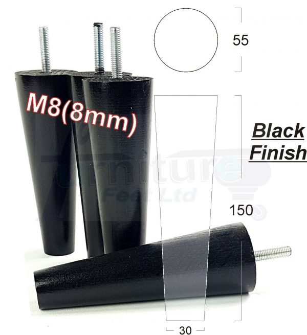 4x WOOD REPLACEMENT FURNITURE CHAIR LEG M8(8mm) TAPERED SETTEE FEET 150mm HIGH - Image 16