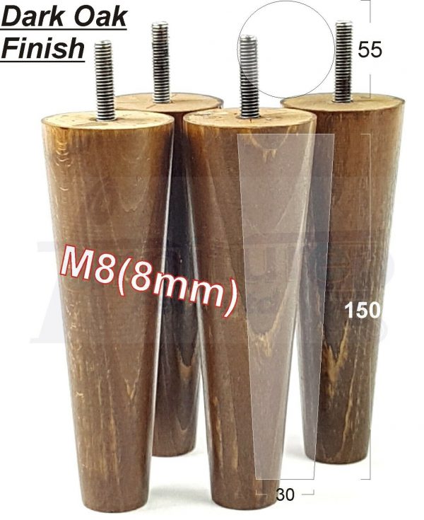 4x WOOD REPLACEMENT FURNITURE CHAIR LEG M8(8mm) TAPERED SETTEE FEET 150mm HIGH - Image 19