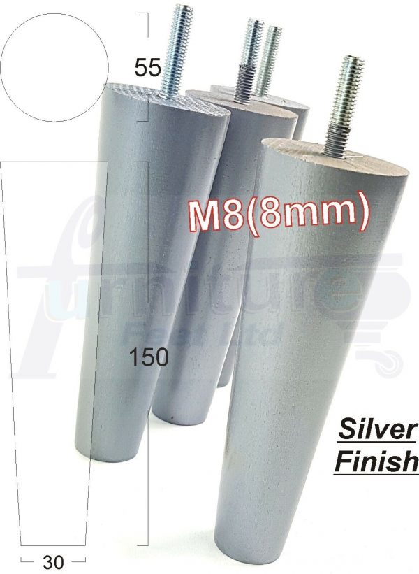 4x WOOD REPLACEMENT FURNITURE CHAIR LEG M8(8mm) TAPERED SETTEE FEET 150mm HIGH - Image 32