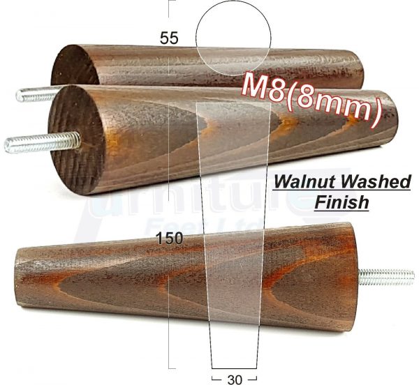 4x WOOD REPLACEMENT FURNITURE CHAIR LEG M8(8mm) TAPERED SETTEE FEET 150mm HIGH - Image 21