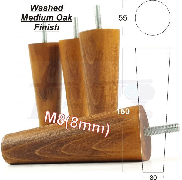 4x WOOD REPLACEMENT FURNITURE CHAIR LEG M8(8mm) TAPERED SETTEE FEET 150mm HIGH - Image 26