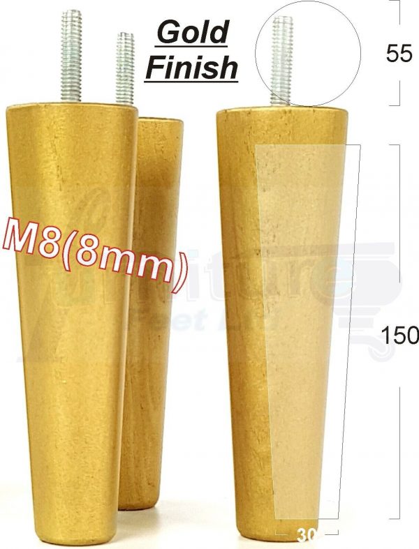 4x WOOD REPLACEMENT FURNITURE CHAIR LEG M8(8mm) TAPERED SETTEE FEET 150mm HIGH - Image 22