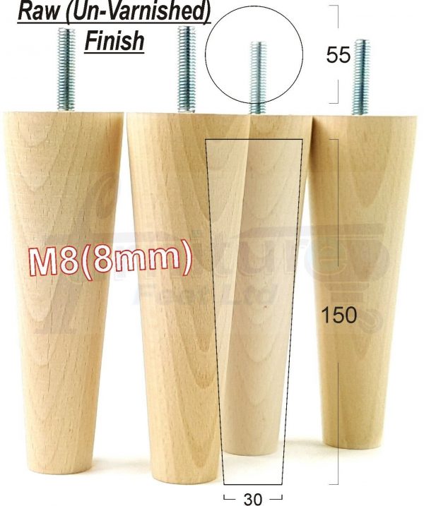 4x WOOD REPLACEMENT FURNITURE CHAIR LEG M8(8mm) TAPERED SETTEE FEET 150mm HIGH - Image 33