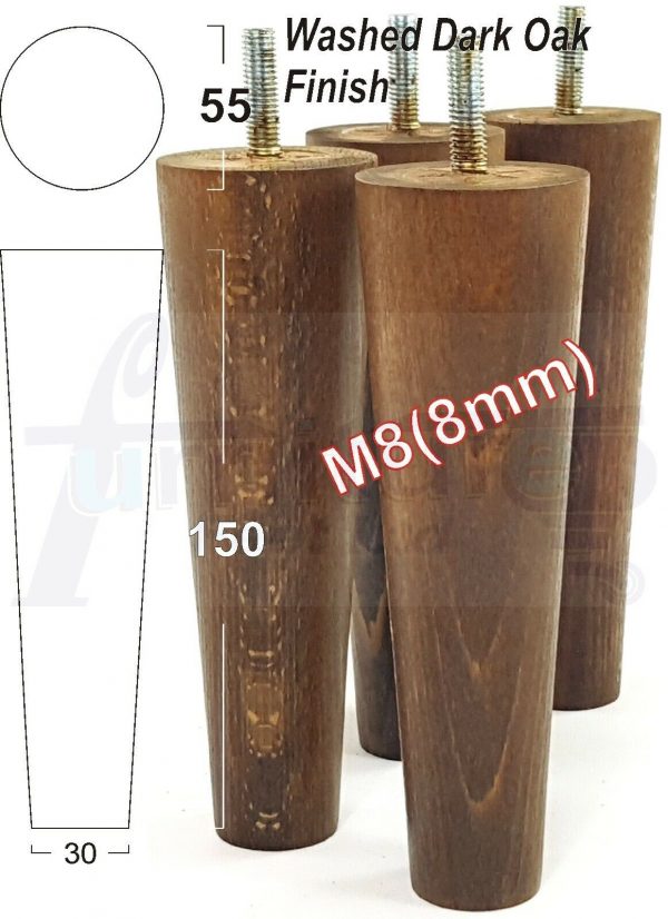 4x WOOD REPLACEMENT FURNITURE CHAIR LEG M8(8mm) TAPERED SETTEE FEET 150mm HIGH - Image 20