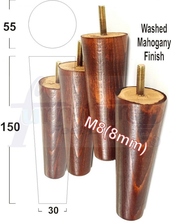 4x WOOD REPLACEMENT FURNITURE CHAIR LEG M8(8mm) TAPERED SETTEE FEET 150mm HIGH - Image 25