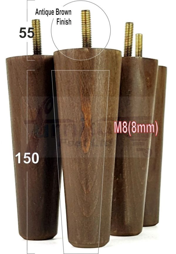4x WOOD REPLACEMENT FURNITURE CHAIR LEG M8(8mm) TAPERED SETTEE FEET 150mm HIGH - Image 14