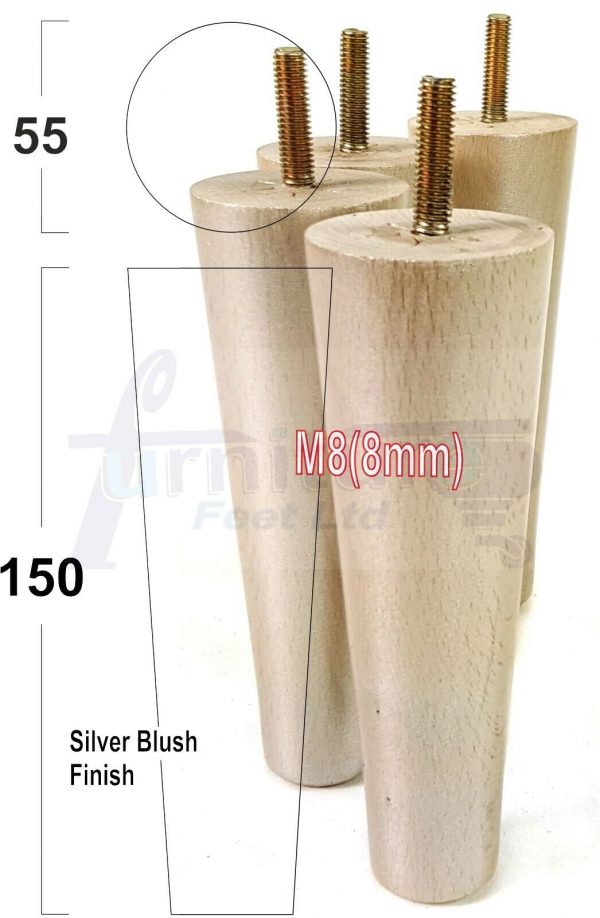 4x WOOD REPLACEMENT FURNITURE CHAIR LEG M8(8mm) TAPERED SETTEE FEET 150mm HIGH - Image 18