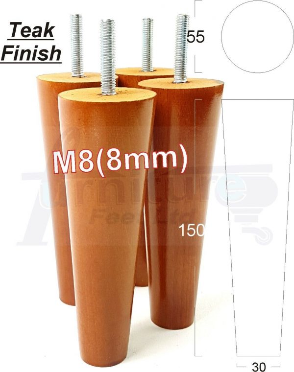 4x WOOD REPLACEMENT FURNITURE CHAIR LEG M8(8mm) TAPERED SETTEE FEET 150mm HIGH - Image 34