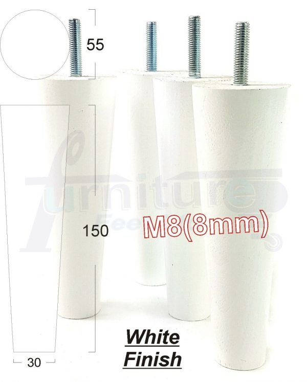 4x WOOD REPLACEMENT FURNITURE CHAIR LEG M8(8mm) TAPERED SETTEE FEET 150mm HIGH - Image 35
