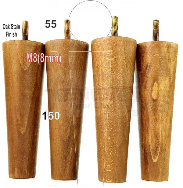 4x WOOD REPLACEMENT FURNITURE CHAIR LEG M8(8mm) TAPERED SETTEE FEET 150mm HIGH - Image 31