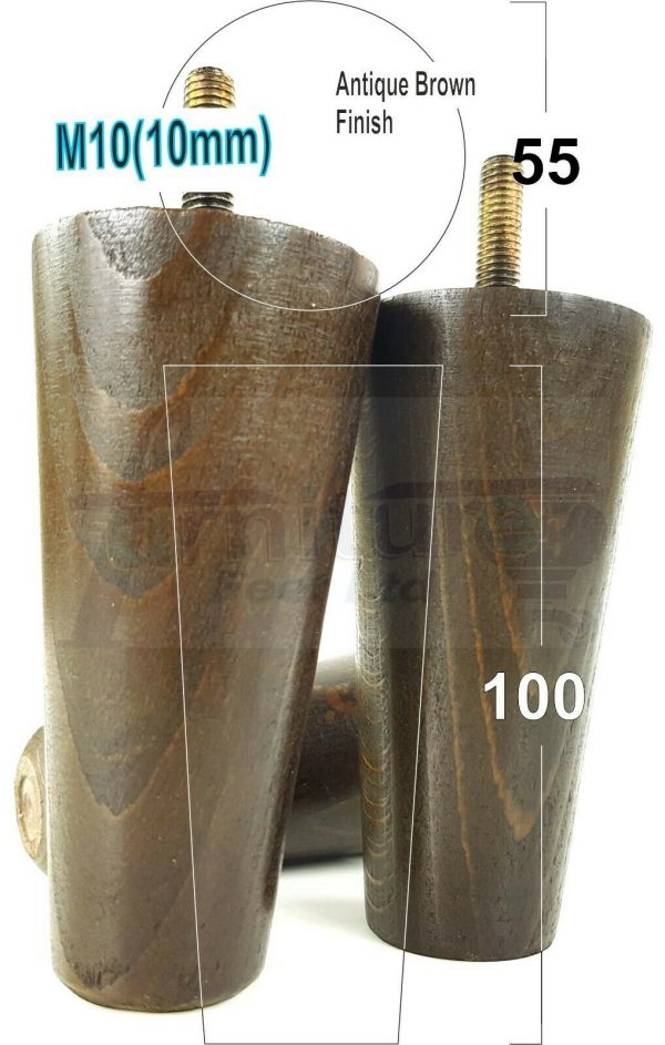 4x WOOD REPLACEMENT FURNITURE CHAIR LEGS M10(10mm) SOFA - SETTEE FEET 100mm HIGH - Image 14