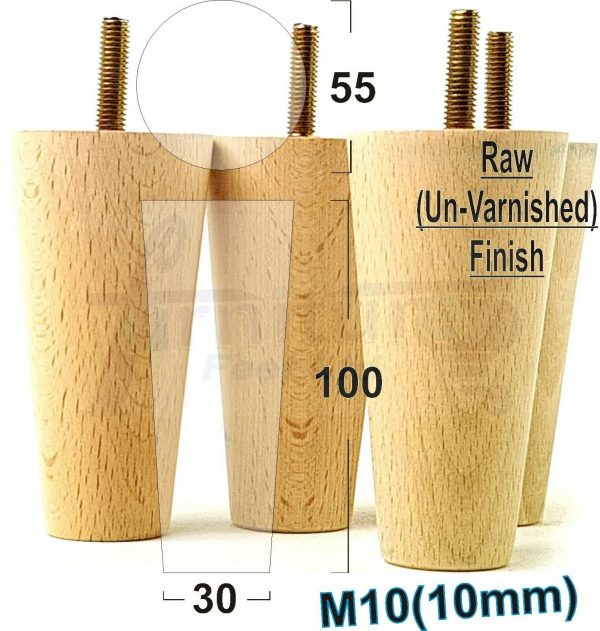 4x WOOD REPLACEMENT FURNITURE CHAIR LEGS M10(10mm) SOFA - SETTEE FEET 100mm HIGH - Image 32