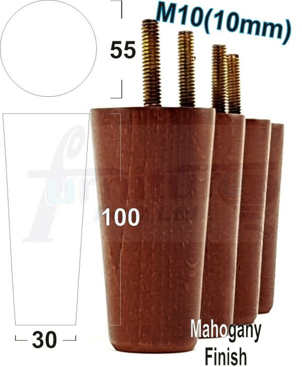 4x WOOD REPLACEMENT FURNITURE CHAIR LEGS M10(10mm) SOFA - SETTEE FEET 100mm HIGH - Image 24