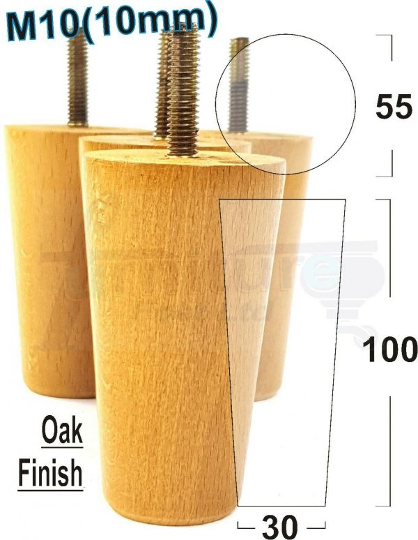 4x WOOD REPLACEMENT FURNITURE CHAIR LEGS M10(10mm) SOFA - SETTEE FEET 100mm HIGH - Image 28