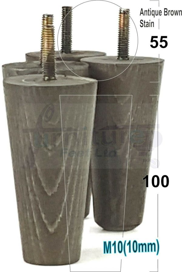 4x WOOD REPLACEMENT FURNITURE CHAIR LEGS M10(10mm) SOFA - SETTEE FEET 100mm HIGH - Image 15