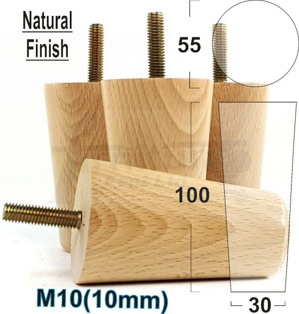 4x WOOD REPLACEMENT FURNITURE CHAIR LEGS M10(10mm) SOFA - SETTEE FEET 100mm HIGH - Image 27