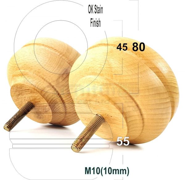 4x WOOD REPLACEMENT FURNITURE CHAIR LEGS M10(10mm) SOFA - SETTEE FEET 55mm HIGH - Image 25