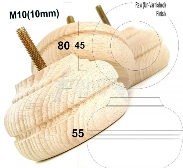 4x WOOD REPLACEMENT FURNITURE CHAIR LEGS M10(10mm) SOFA - SETTEE FEET 55mm HIGH - Image 29