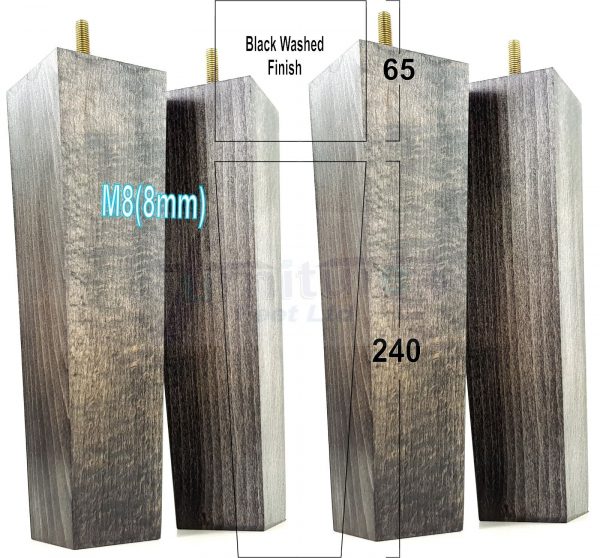 Square Wood Legs Replacement Furniture Feet 100 - 240mm High M8 Black Washed - Image 17