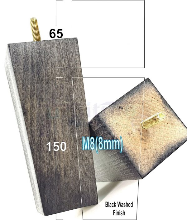 Square Wood Legs Replacement Furniture Feet 100 - 240mm High M8 Black Washed - Image 13