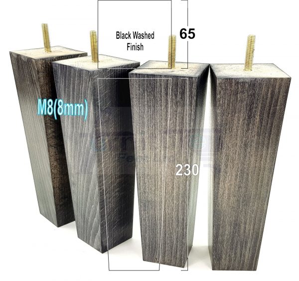 Square Wood Legs Replacement Furniture Feet 100 - 240mm High M8 Black Washed - Image 16