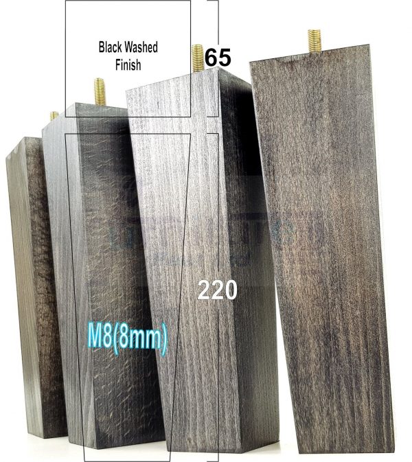 Square Wood Legs Replacement Furniture Feet 100 - 240mm High M8 Black Washed - Image 15
