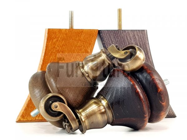 2x Castor Legs & 2x Curved Wood Furniture Replacement Feet M8 Chairs, Sofa 140mm - Image 4