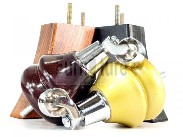 2x Wood Furniture Castor Legs & 2x Curved M8 Replacement Feet Chairs Sofa 140mm - Image 4