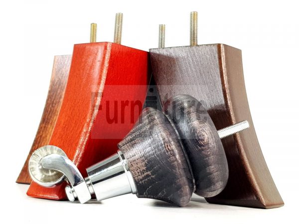 2x Wood Furniture Castor Legs & 2x Curved M8 Replacement Feet Chairs Sofa 140mm - Image 5