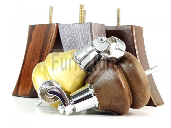 2x Wood Furniture Castor Legs & 2x Curved M8 Replacement Feet Chairs Sofa 140mm - Image 6