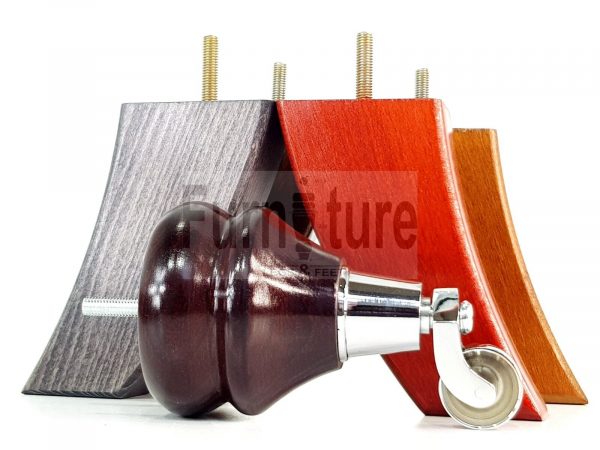 2x Wood Furniture Castor Legs & 2x Curved M8 Replacement Feet Chairs Sofa 140mm - Image 9
