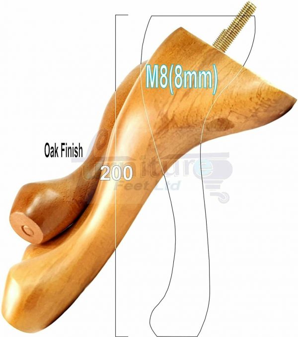 4 Queen Anne Legs Wooden Furniture Feet 20cm High 8 Inches Oak M8