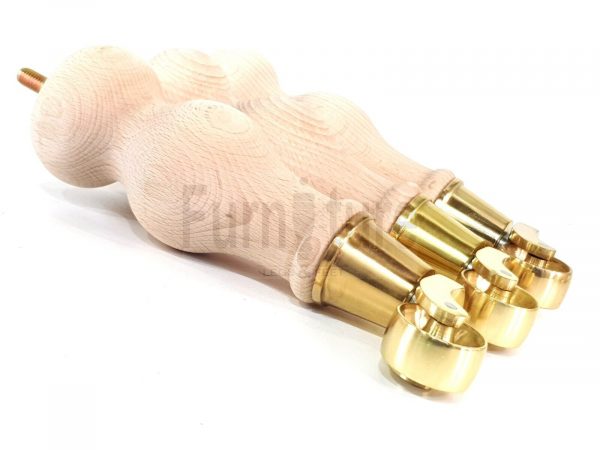 4 Turned Wooden Furniture Leg Brass Castor Wheel Raw Wood Bun Feet M8 195mm High - Image 4