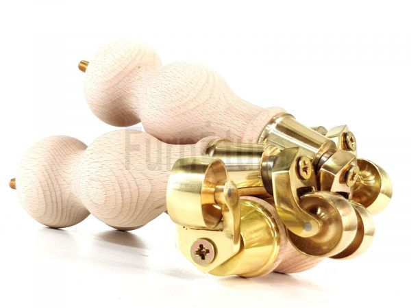 4 Turned Wooden Furniture Leg Brass Castor Wheel Raw Wood Bun Feet M8 195mm High - Image 7