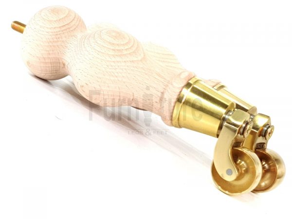 4 Turned Wooden Furniture Leg Brass Castor Wheel Raw Wood Bun Feet M8 195mm High - Image 9