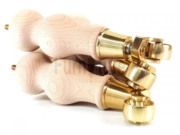4 Turned Wooden Furniture Leg Brass Castor Wheel Raw Wood Bun Feet M8 195mm High - Image 10