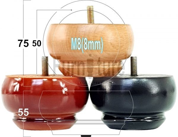 4 Wood Turned Bun Feet Furniture Legs M8 Multiple Colours 55mm High Sofa Chairs - Image 8