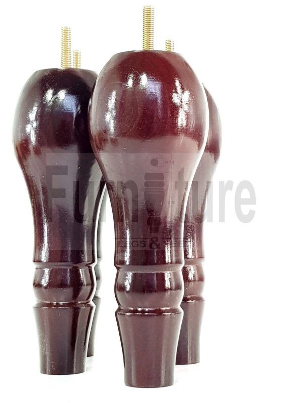 4 x Wooden Feet Replacment Furniture Turned Legs 200mm High M8 Mahogany Chairs - Image 4