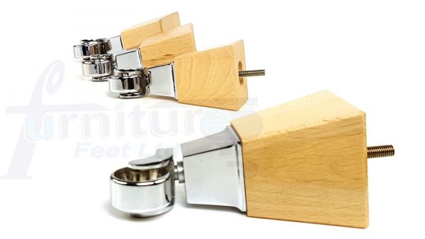 4x Block Wood With Chrome Castor Furniture Chair Settee Legs M8 Sofa Feet 150mm - Image 11