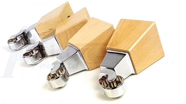 4x Block Wood With Chrome Castor Furniture Chair Settee Legs M8 Sofa Feet 150mm - Image 8