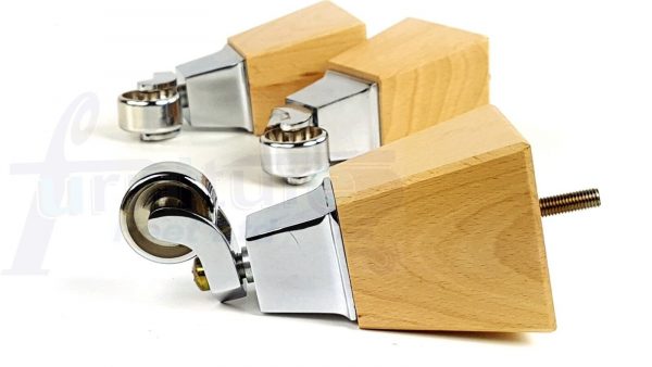 4x Block Wood With Chrome Castor Furniture Chair Settee Legs M8 Sofa Feet 150mm - Image 9