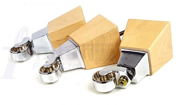 4x Block Wood With Chrome Castor Furniture Chair Settee Legs M8 Sofa Feet 150mm - Image 10