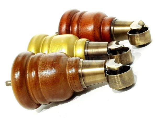 4x SOLID WOOD FURNITURE LEGS M8 REPLACEMENT ANTIQUE BRASS CASTOR FEET 155mm HIGH - Image 6